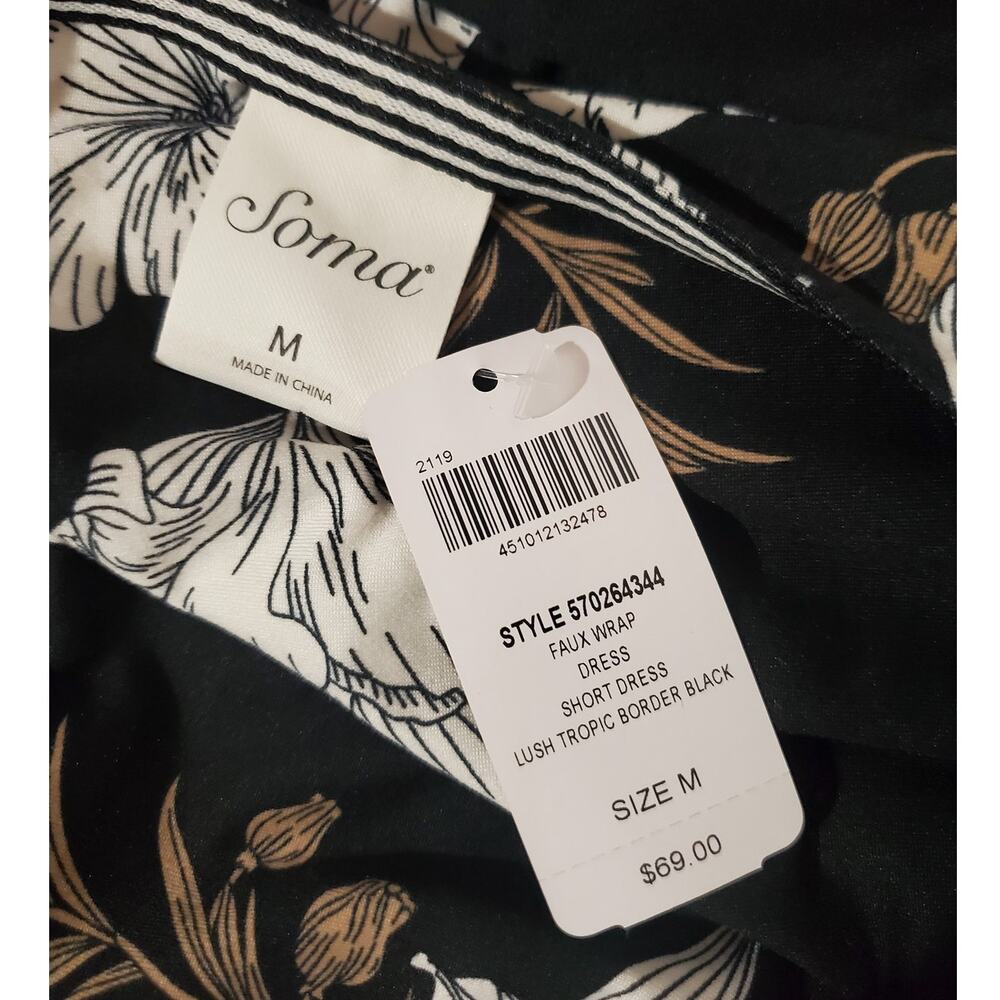 Soma NWT Faux Wrap Tropical Floral Dress Womens Size M Short Sleeve Knee Length - Picture 9 of 12